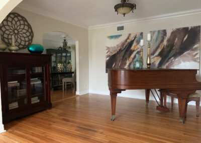 Piano with bookshelf